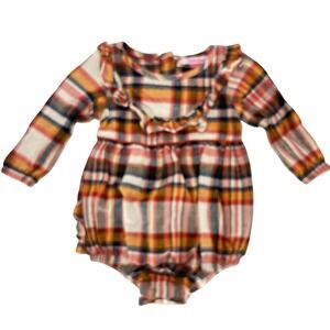 RuffleButts Aspen Plaid Long Sleeve Romper Bubble Bottom Baby Girls 6-12 Months